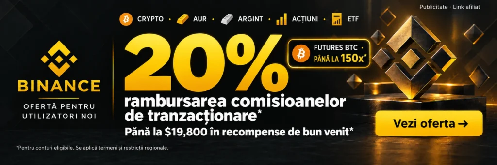 Binance. CRYPTO · AUR · ARGINT · ACȚIUNI · ETF. 20% rambursarea comisioanelor de tranzacționare*. Până la $19,800 în recompense de bun venit*. FUTURES BTC · PÂNĂ LA 150x*. *Pentru conturi eligibile. Se aplică termeni și restricții regionale.